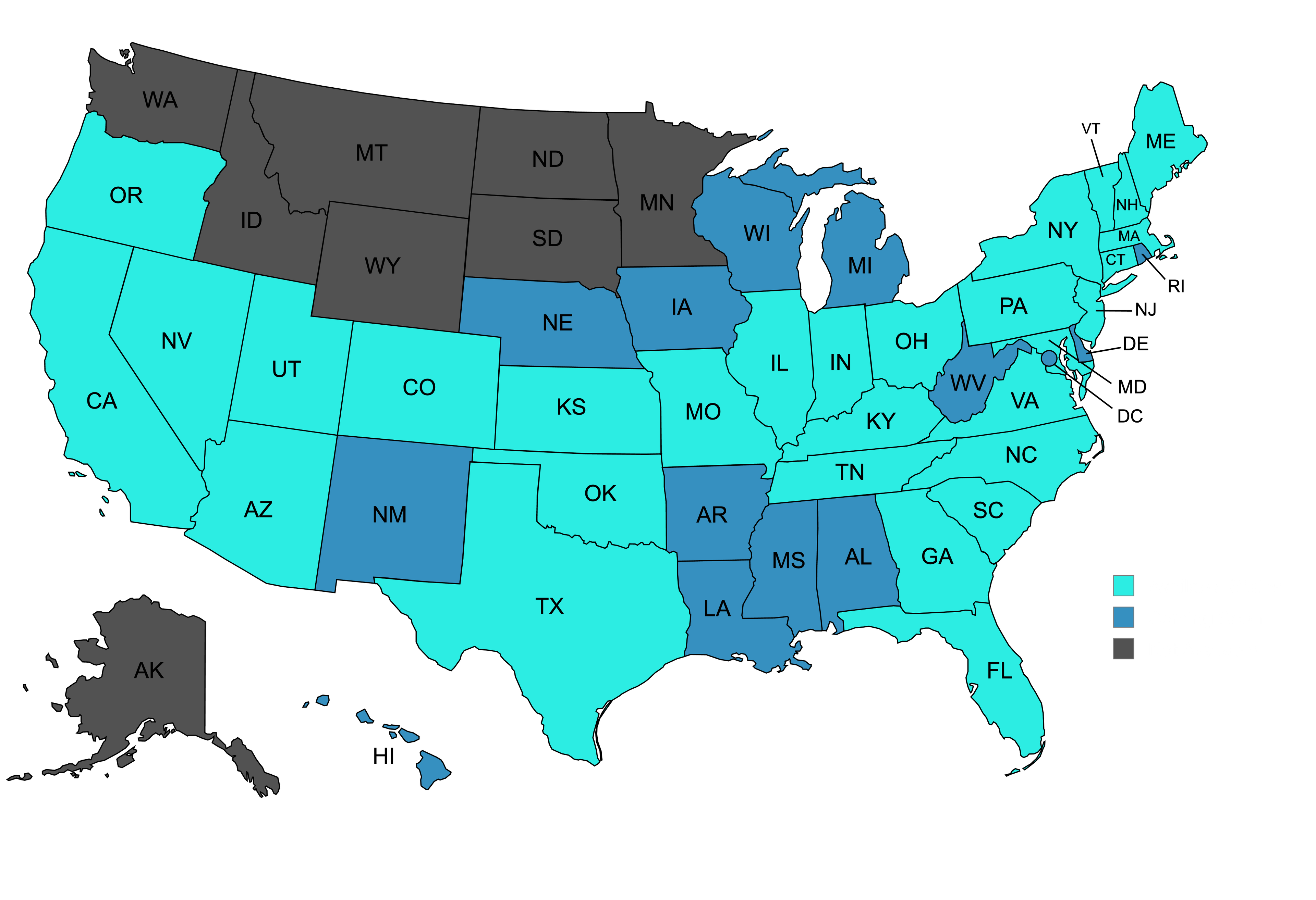 Map of the United States highlighting the 24 states PWRHouse serves